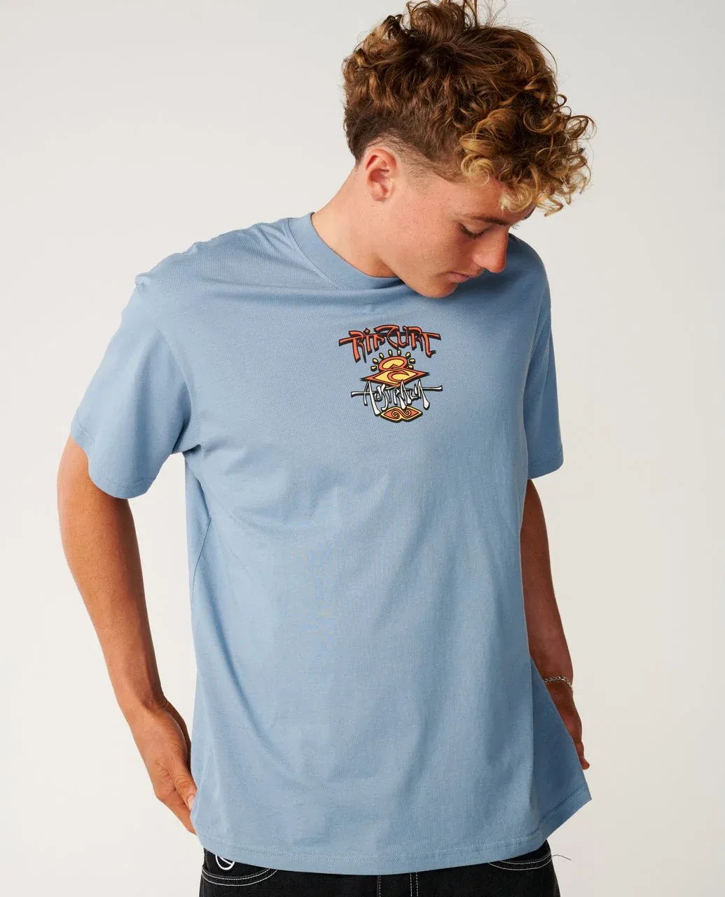 RIP CURL MENS AUS ARCH SEARCH SS TEE - FADED DENIM