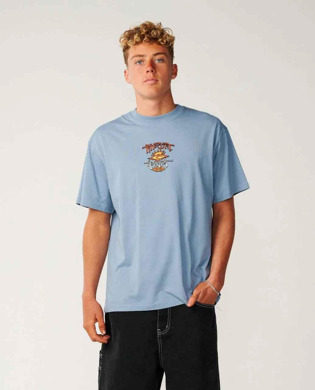 RIP CURL MENS AUS ARCH SEARCH SS TEE - FADED DENIM