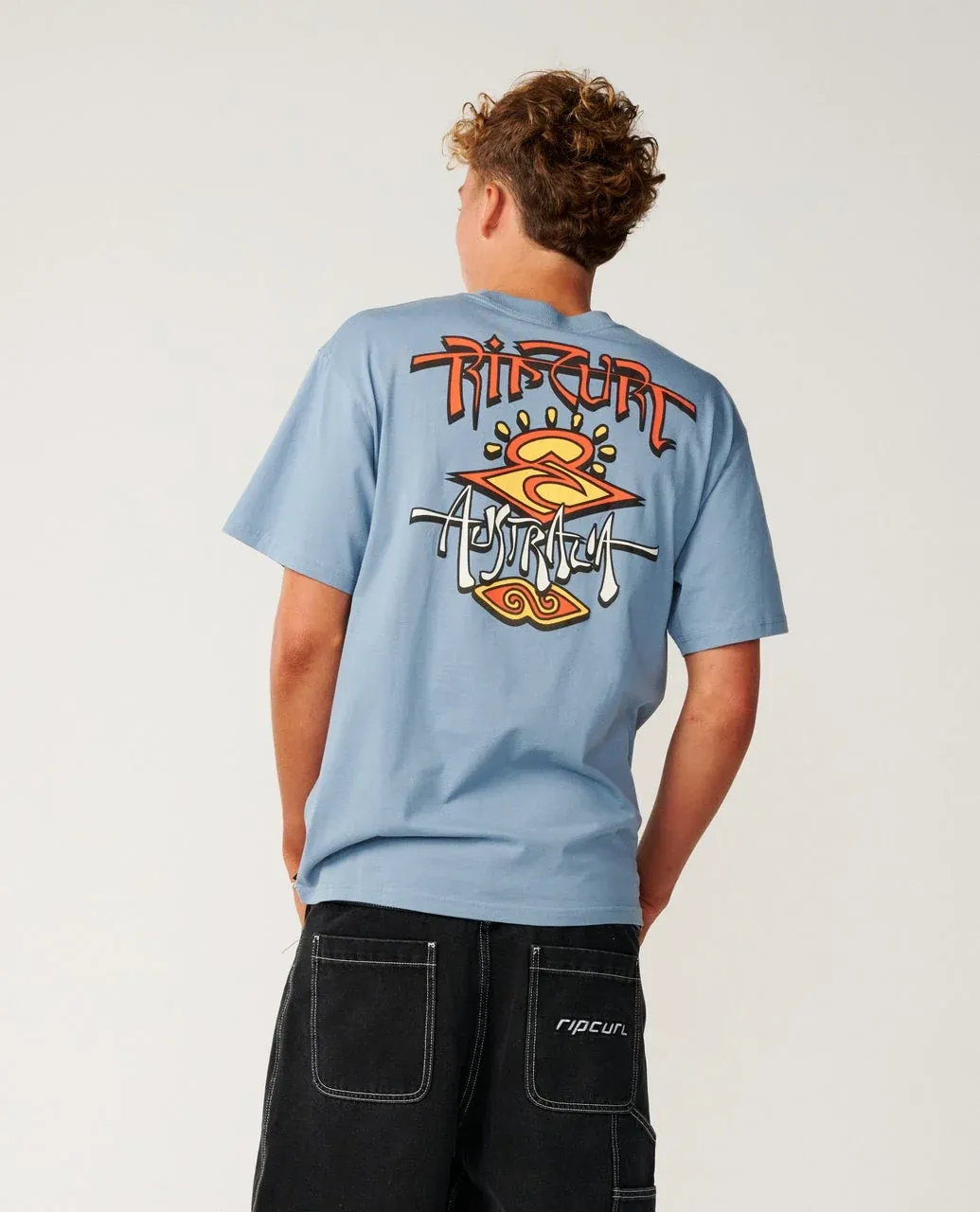 RIP CURL MENS AUS ARCH SEARCH SS TEE - FADED DENIM