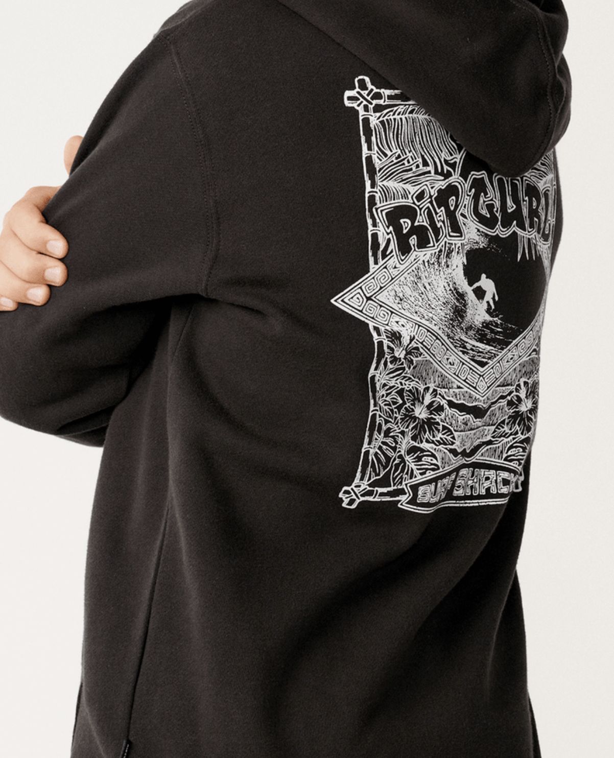 RIP CURL TEEN BOYS SURF SHACK ART HOOD - WASHED BLACK