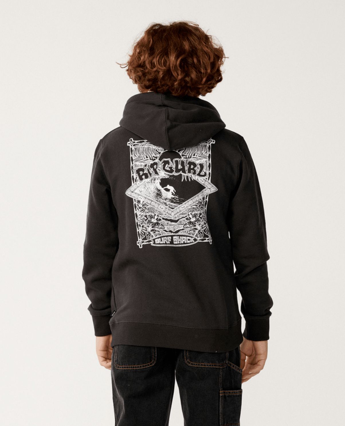 RIP CURL TEEN BOYS SURF SHACK ART HOOD - WASHED BLACK