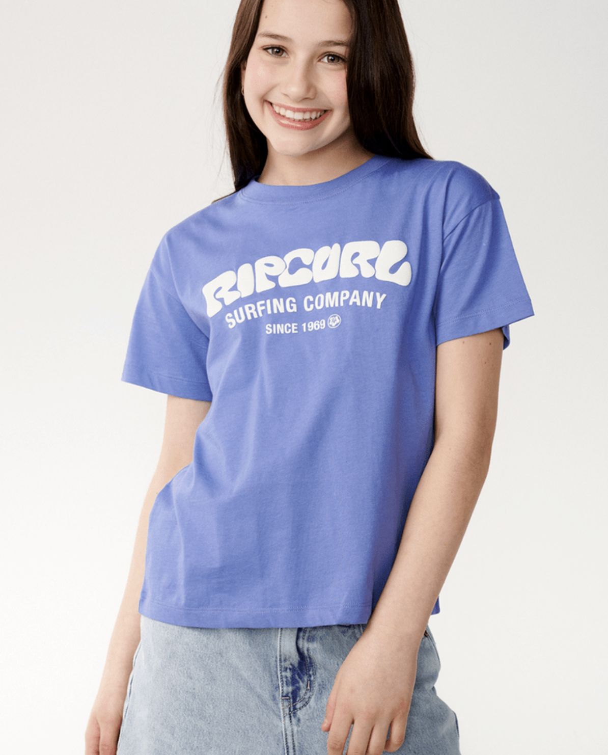 RIP CURL TEEN GIRLS SURF PUFF RELAXED SS TEE - MID BLUE