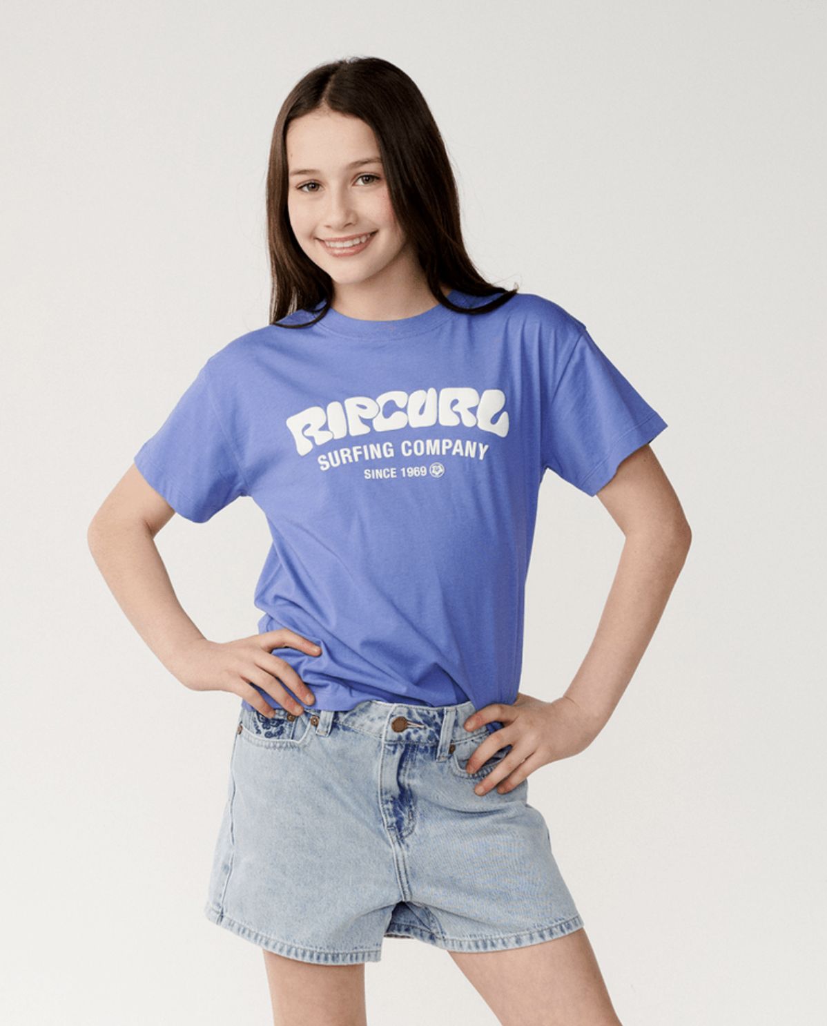 RIP CURL TEEN GIRLS SURF PUFF RELAXED SS TEE - MID BLUE