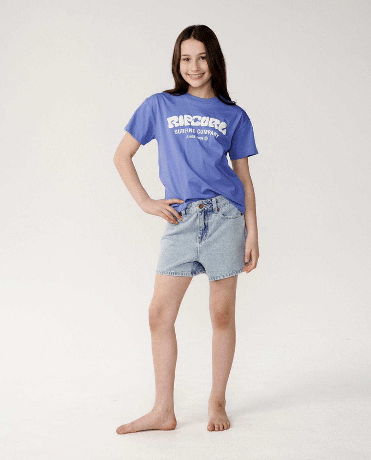 RIP CURL TEEN GIRLS SURF PUFF RELAXED SS TEE - MID BLUE