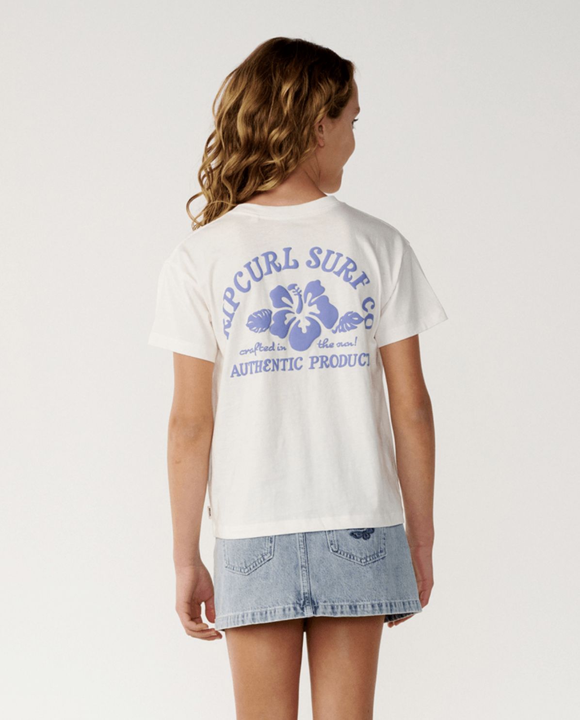 RIP CURL TEEN GIRLS SURF PUFF RELAXED TEE - BONE/BLUE