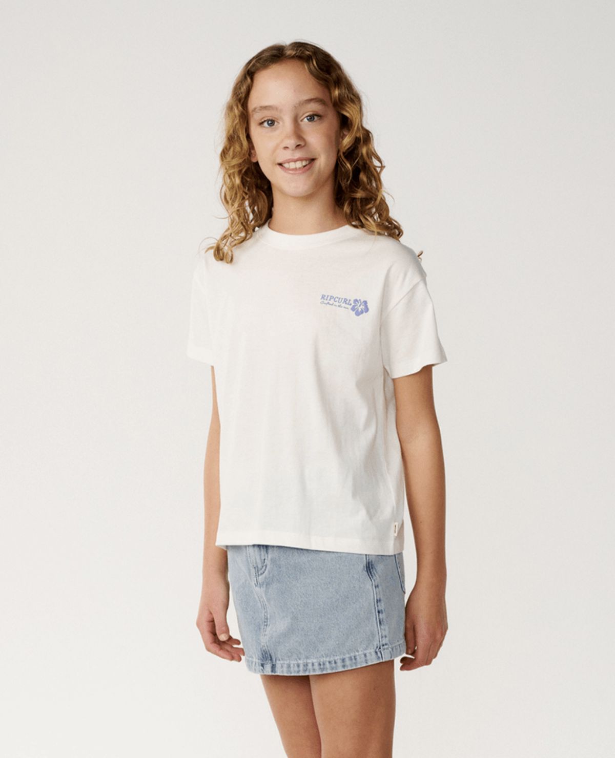 RIP CURL TEEN GIRLS SURF PUFF RELAXED TEE - BONE/BLUE
