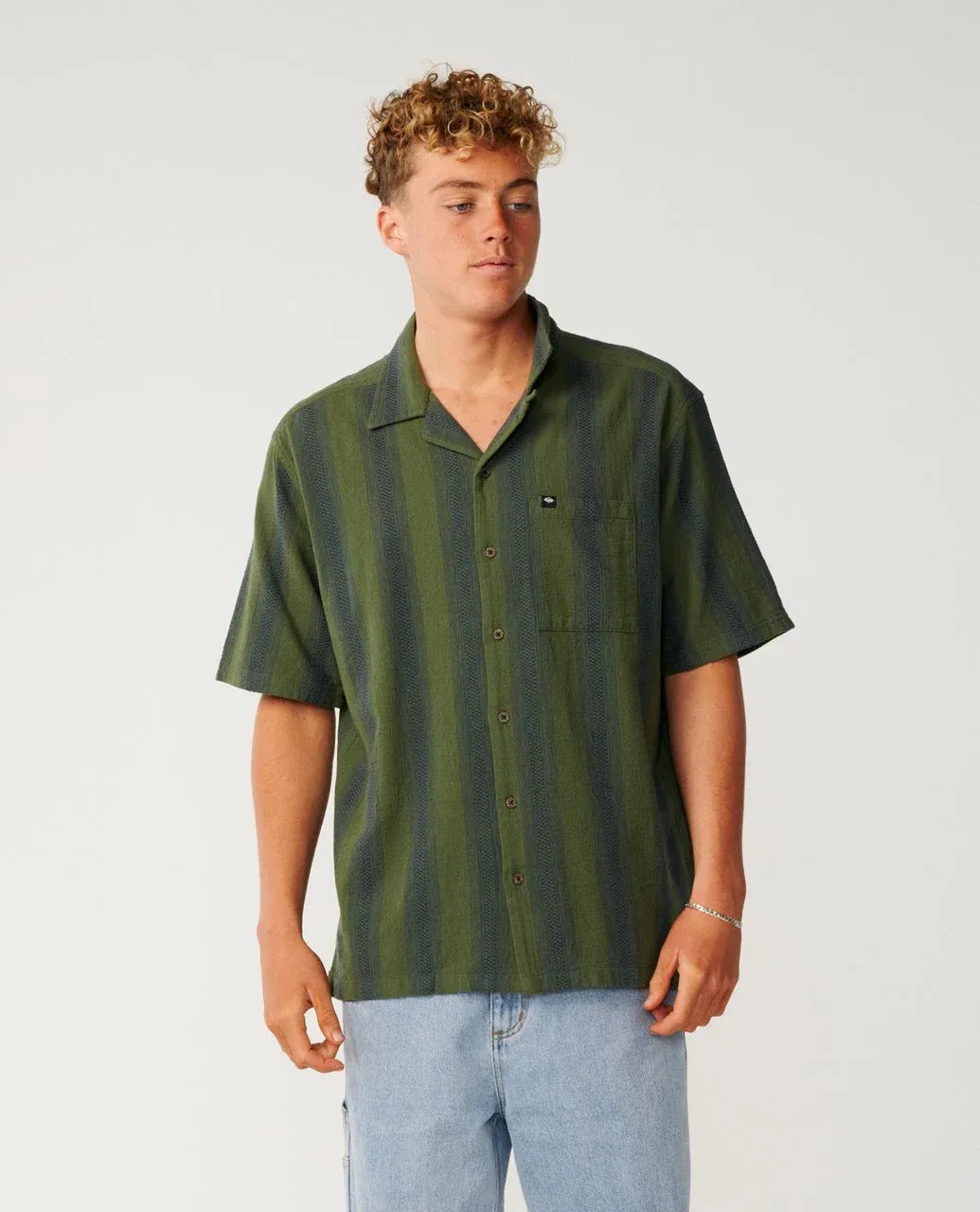 RIP CURL MENS CLASSIC SURF WEAVER S/S SHIRT - DARK OLIVE