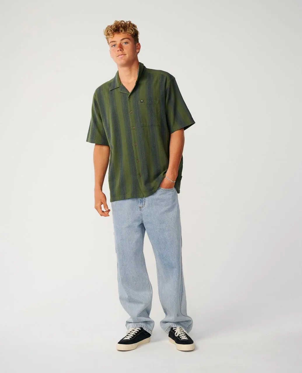 RIP CURL MENS CLASSIC SURF WEAVER S/S SHIRT - DARK OLIVE