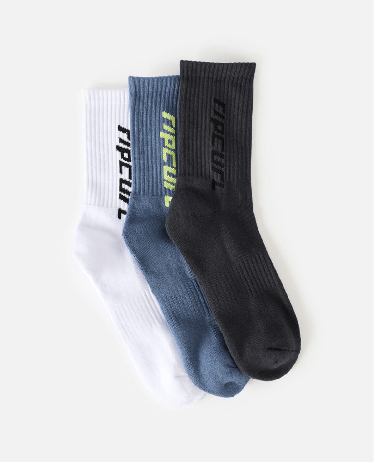 RIP CURL TEEN BOYS LOGO CREW SOCK 3-PK - BLACK/MULTI