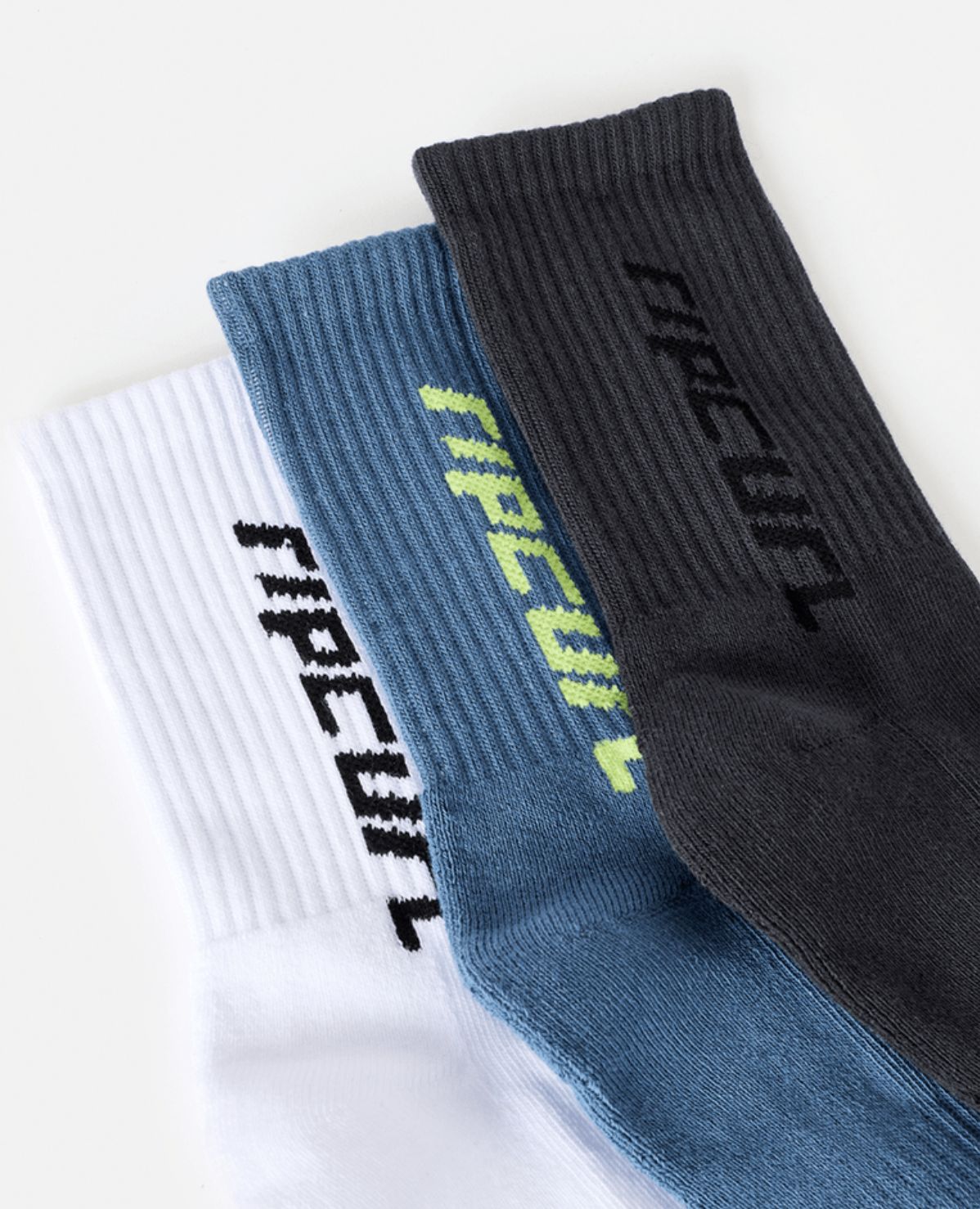 RIP CURL TEEN BOYS LOGO CREW SOCK 3-PK - BLACK/MULTI