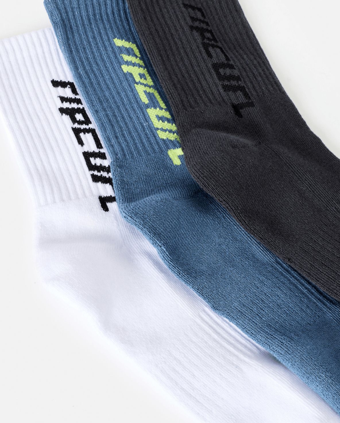 RIP CURL TEEN BOYS LOGO CREW SOCK 3-PK - BLACK/MULTI