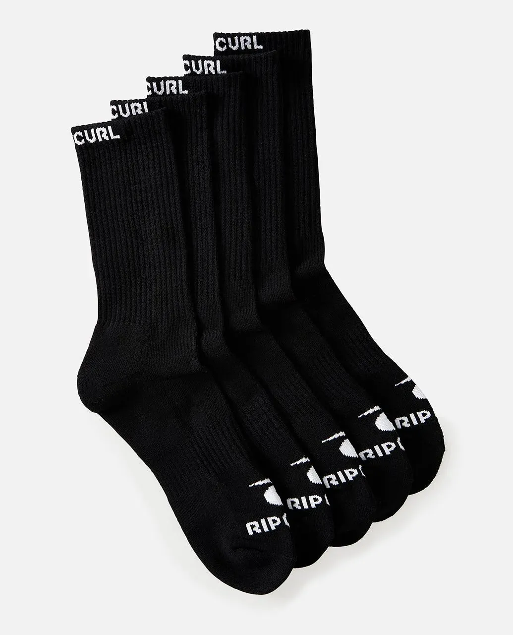 RIP CURL MENS BRAND CREW SOCK 5-PK - BLACK