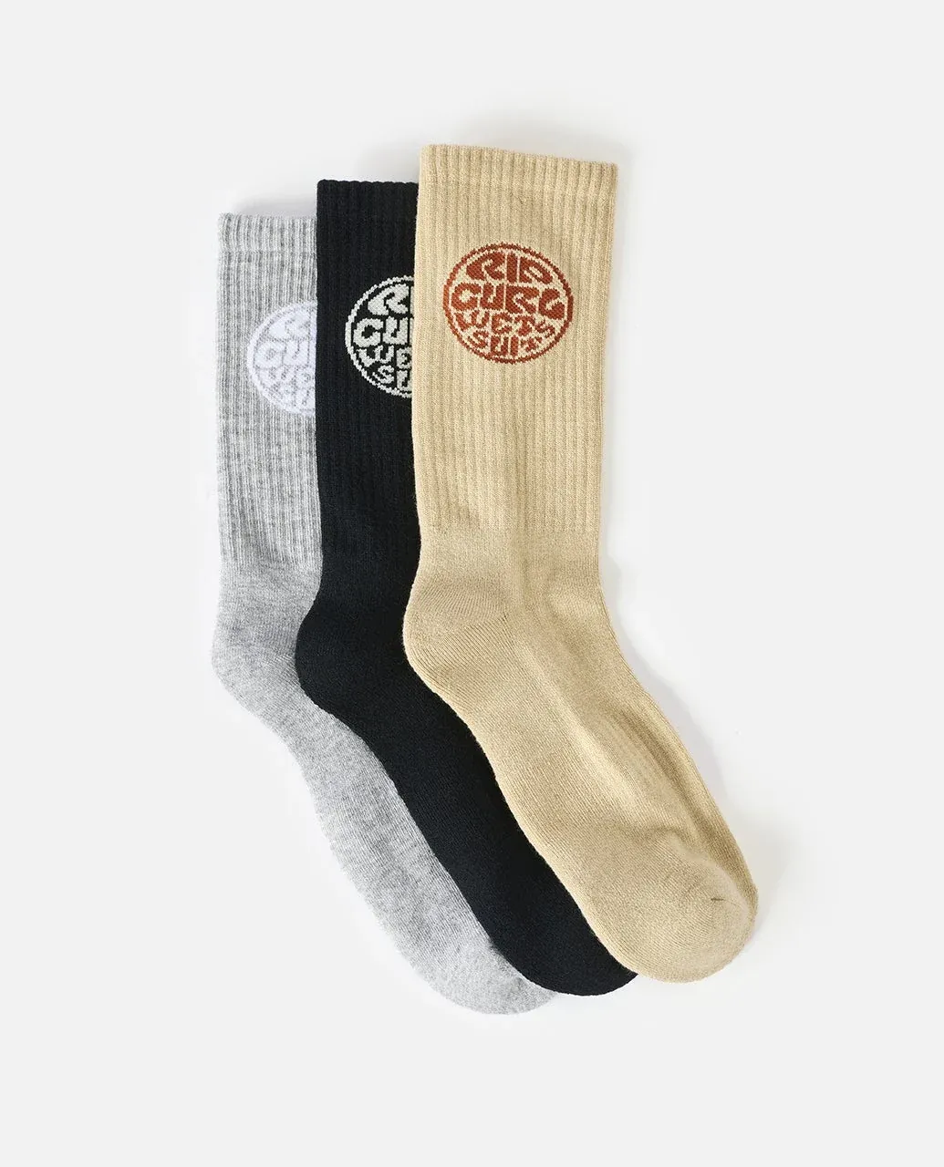 RIP CURL MENS WETTY CREW SOCK 3-PK - KHAKI SAND