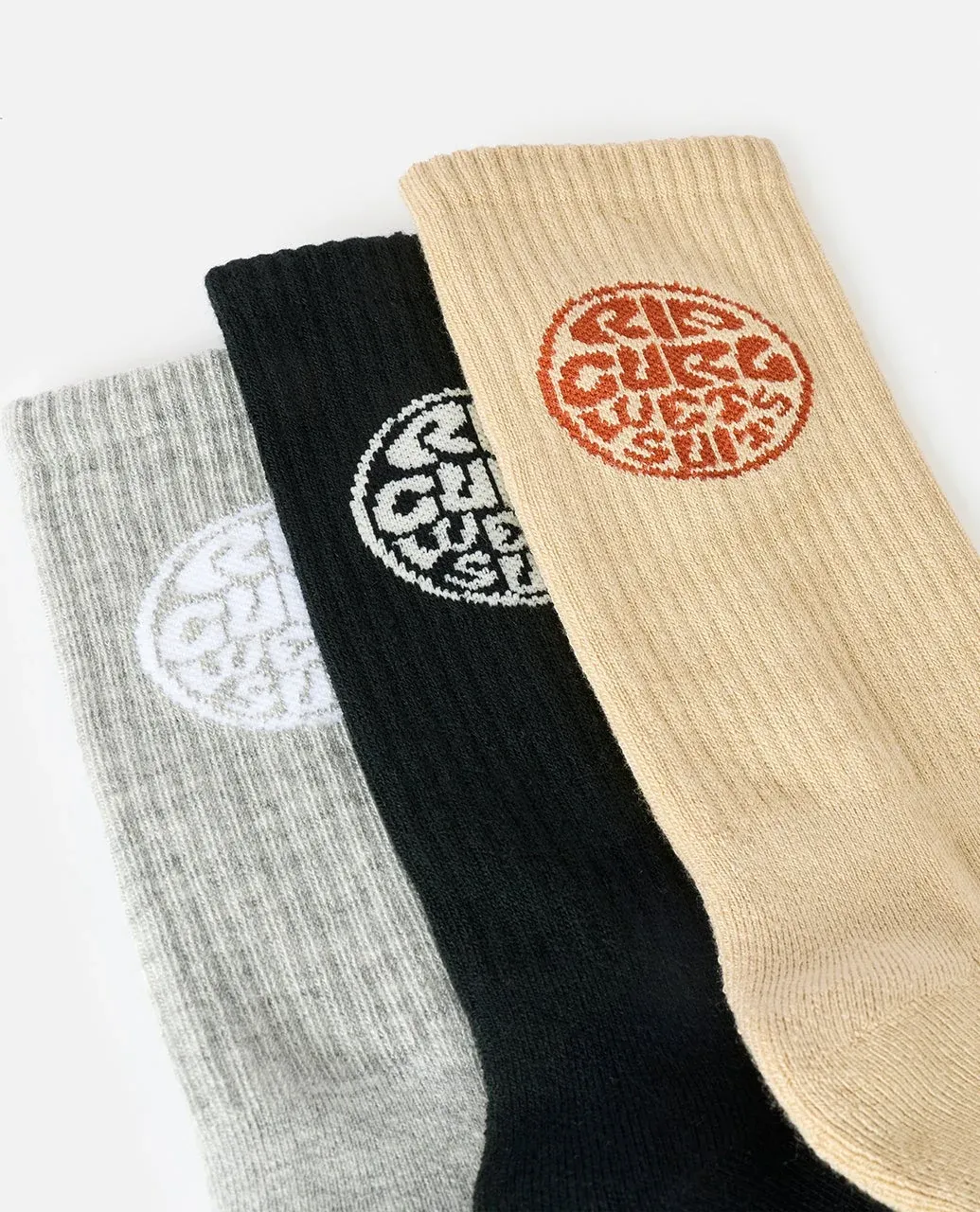 RIP CURL MENS WETTY CREW SOCK 3-PK - KHAKI SAND