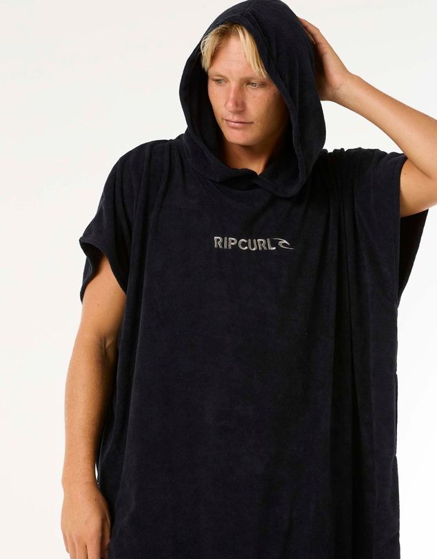 RIP CURL MENS BRAND HOODED TOWEL - BLACK/GREY