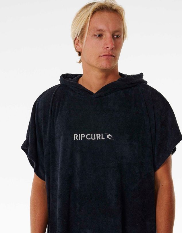 RIP CURL MENS BRAND HOODED TOWEL - BLACK/GREY