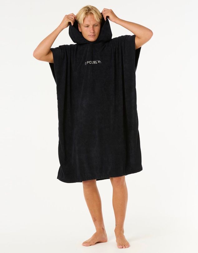 RIP CURL MENS BRAND HOODED TOWEL - BLACK/GREY