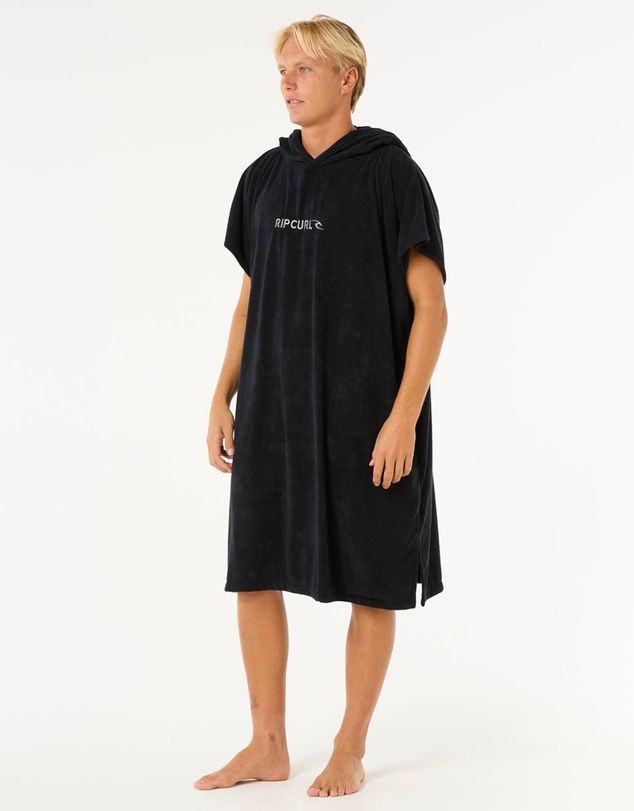 RIP CURL MENS BRAND HOODED TOWEL - BLACK/GREY