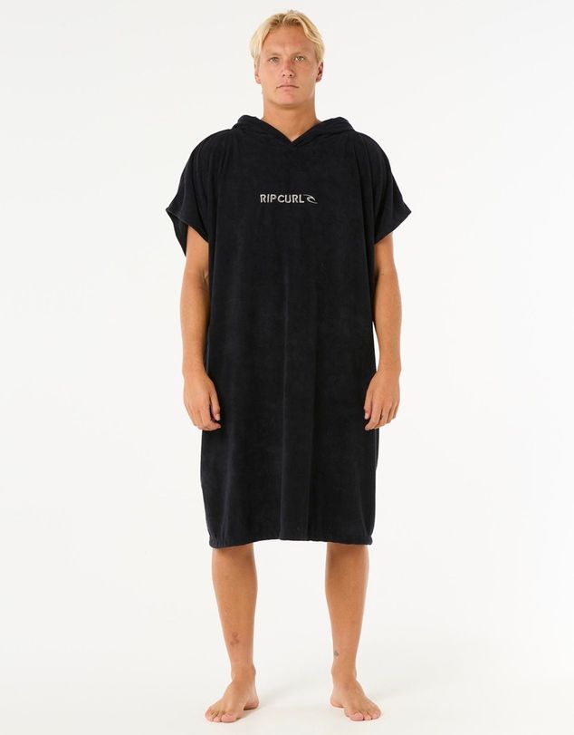 RIP CURL MENS BRAND HOODED TOWEL - BLACK/GREY