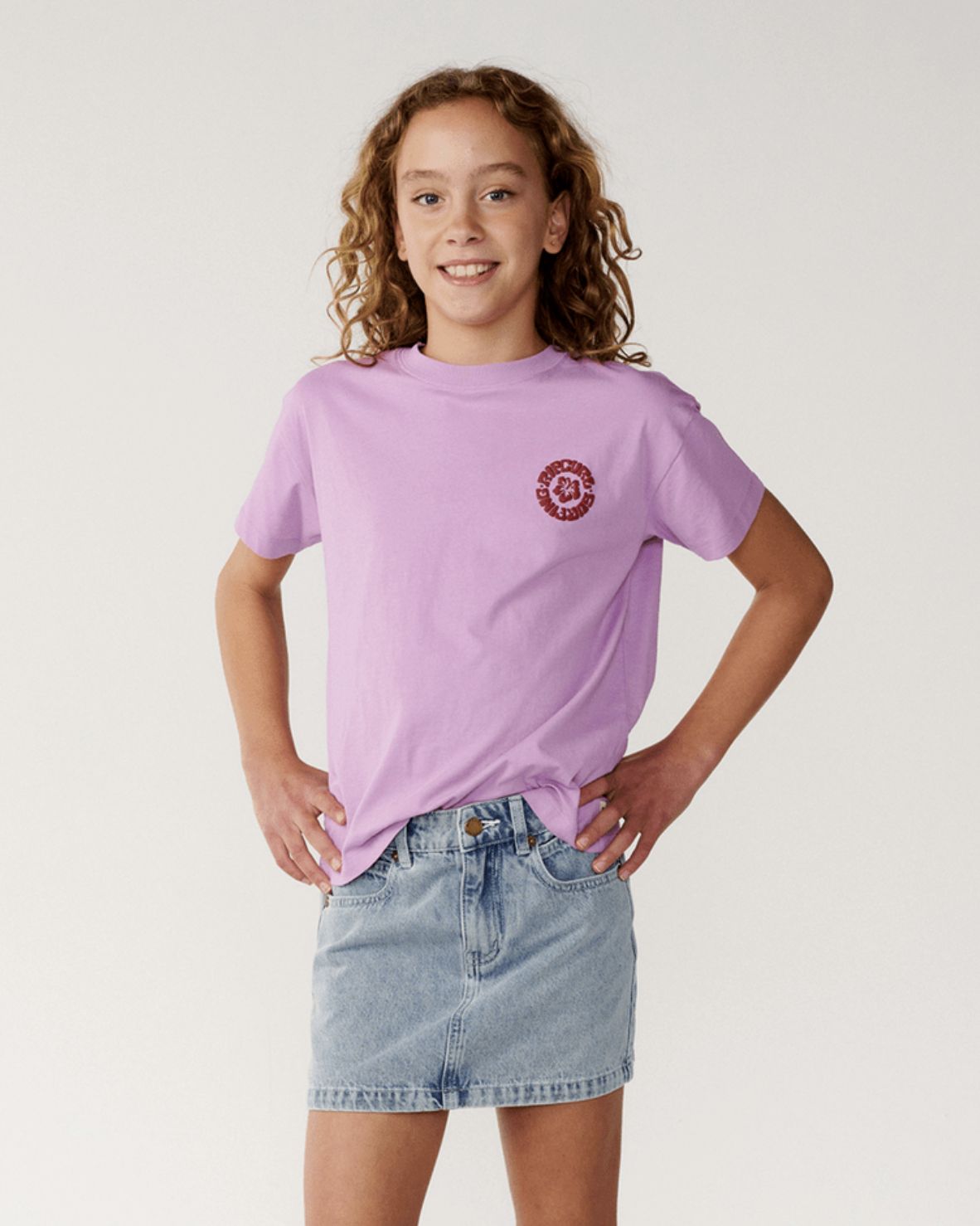 RIP CURL TEEN GIRLS SURF PUFF RELAXED SS TEE - BRIGHT LILAC