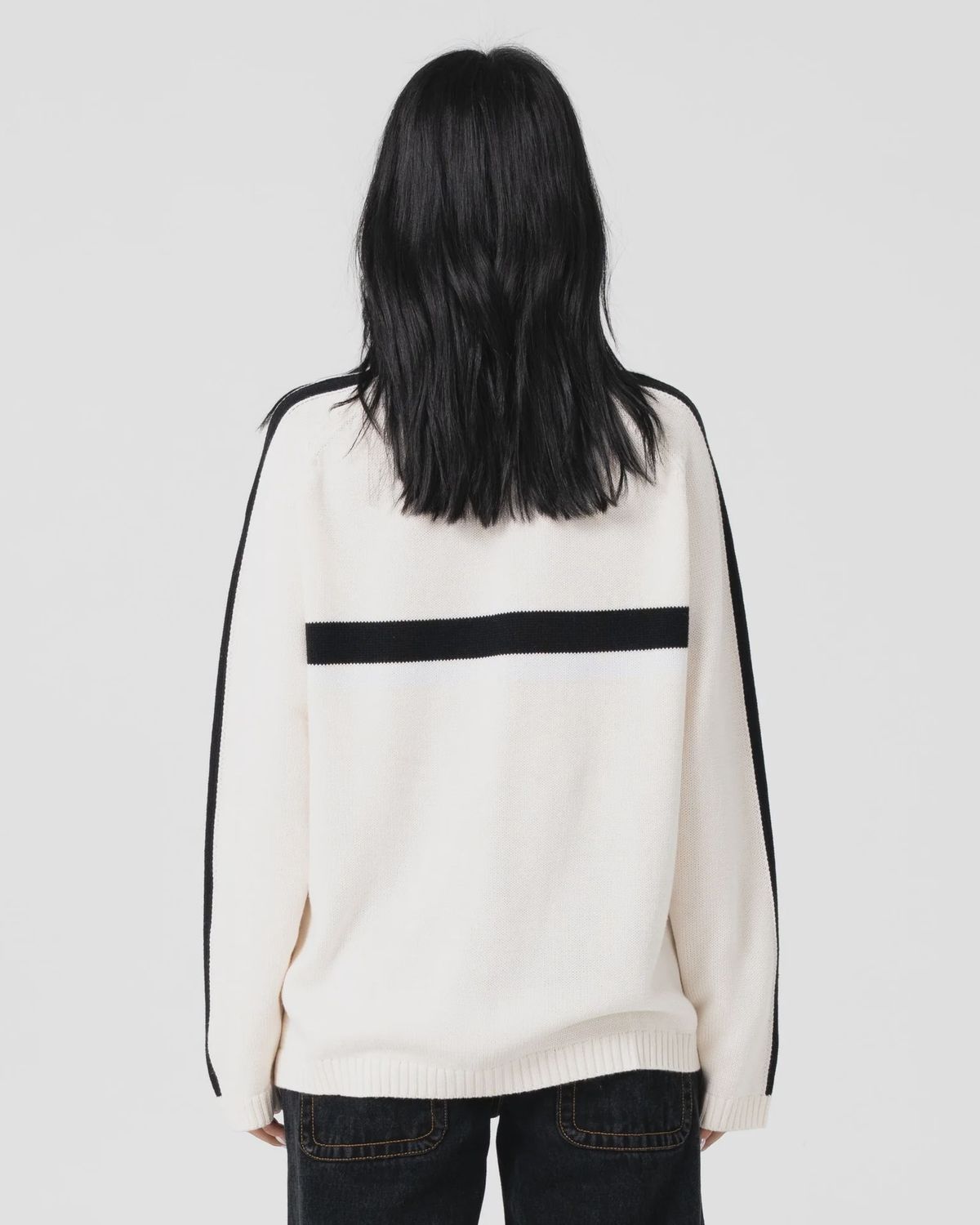RUSTY WOMENS WHITE LINES LONG SLEEVE CREW NECK KNIT - CREAM/BLACK
