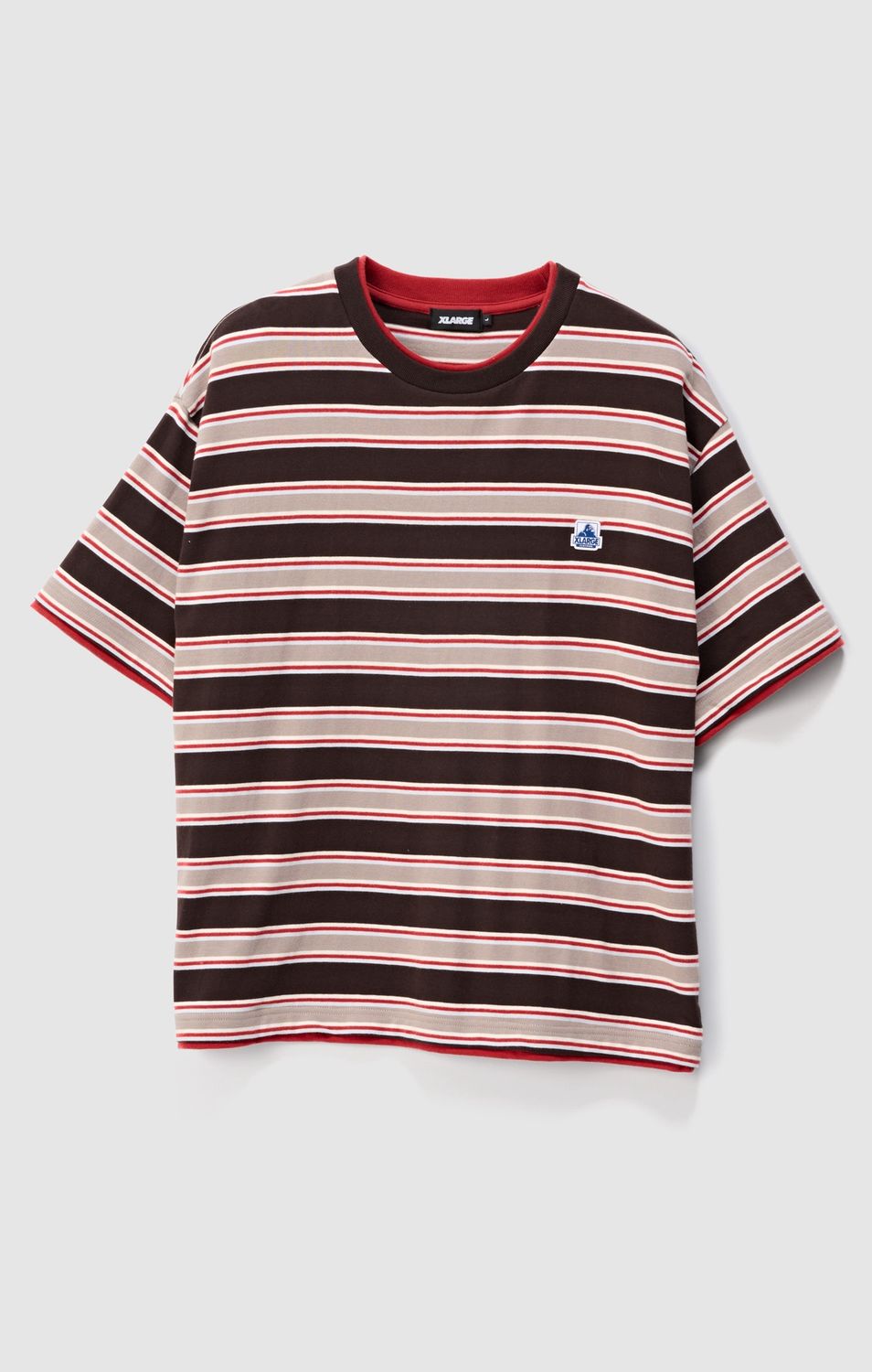 X LARGE MENS STRIPE LAYERED GORILLA FIT SS TEE - BRICK