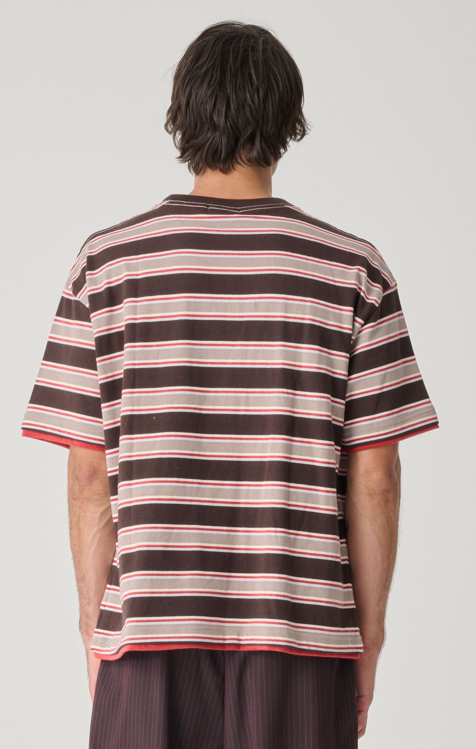 X LARGE MENS STRIPE LAYERED GORILLA FIT SS TEE - BRICK