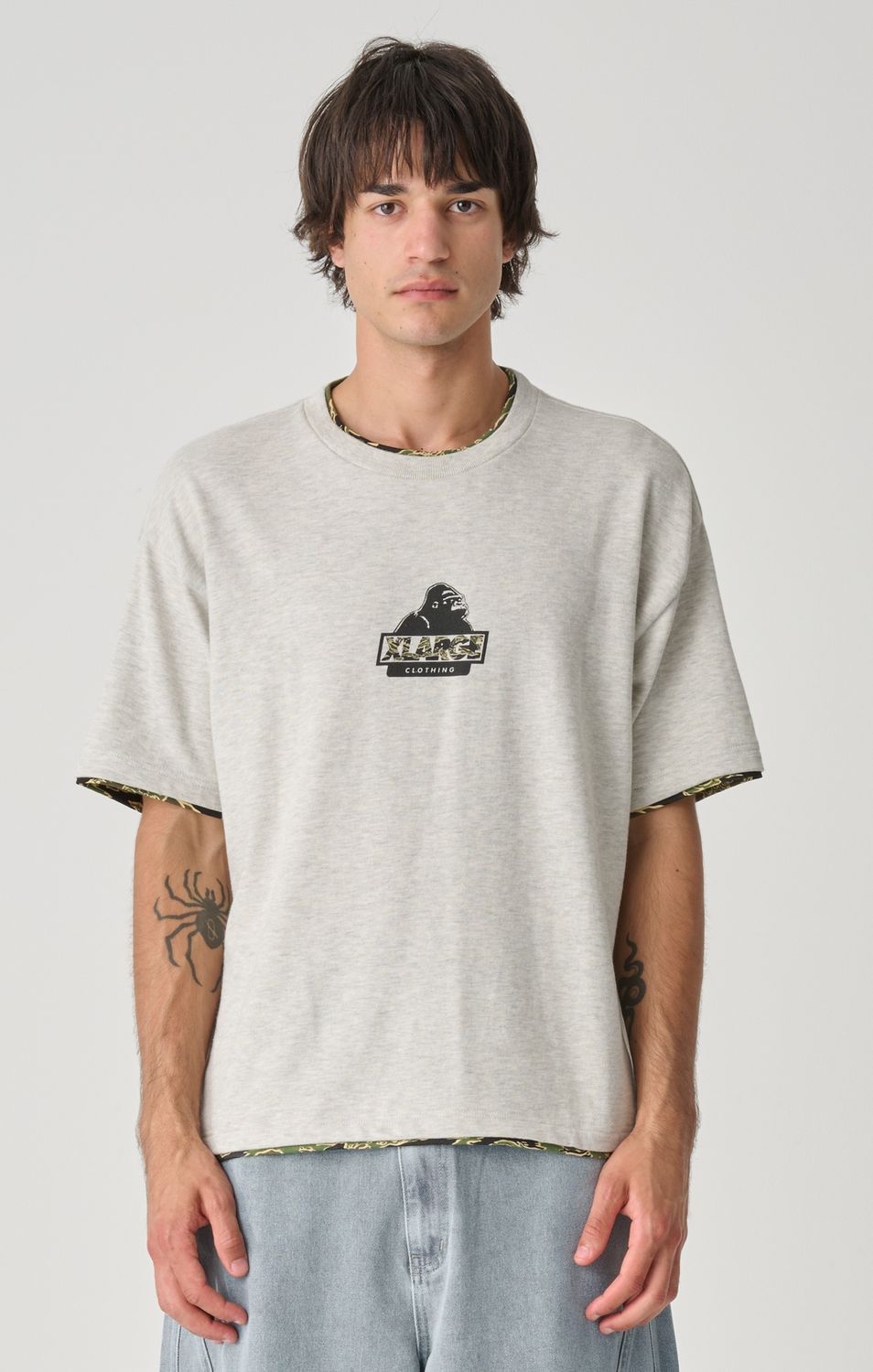 X LARGE MENS DOUBLE LAYER GORILLA FIT SS TEE - ASH HEATHER