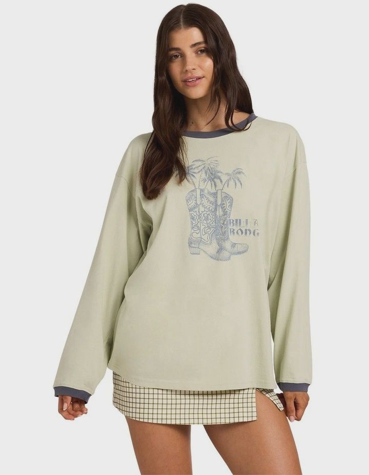 BILLABONG WOMENS COWGIRL LS TEE - SMOKE GREEN