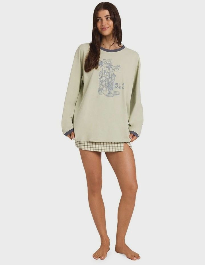 BILLABONG WOMENS COWGIRL LS TEE - SMOKE GREEN