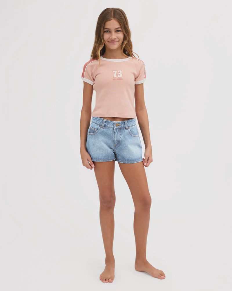 BILLABONG TEEN GIRLS SALTY CLUB DENIM SHORT - WATERDROP BLUE