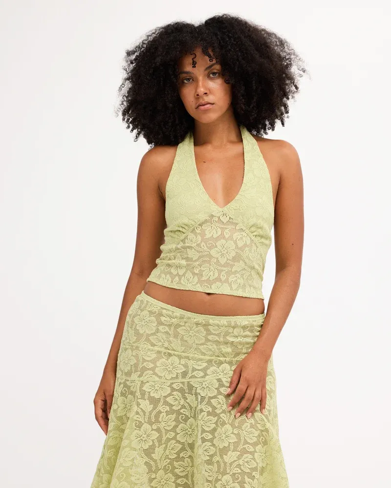 BILLABONG WOMENS PAISLEY LACE TOP - SMOKE GREEN