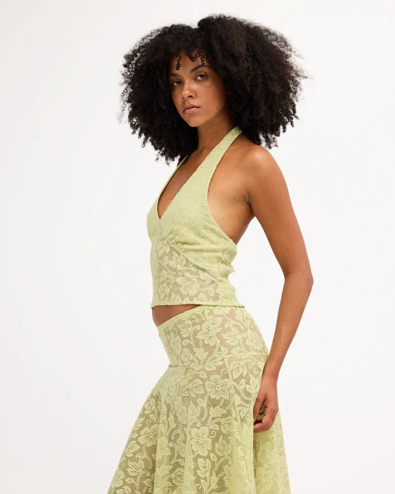 BILLABONG WOMENS PAISLEY LACE TOP - SMOKE GREEN