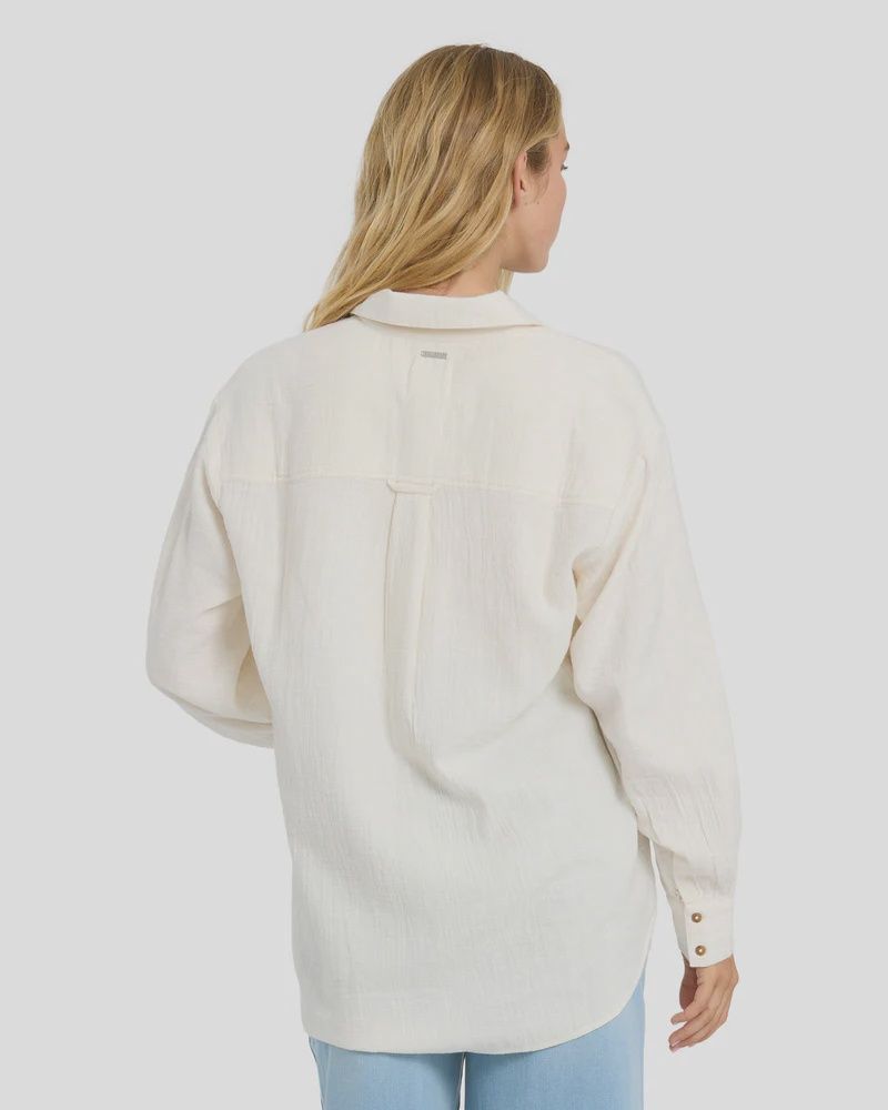 BILLABONG WOMENS WANDERER LS WOVEN SHIRT - SALT CRYSTAL
