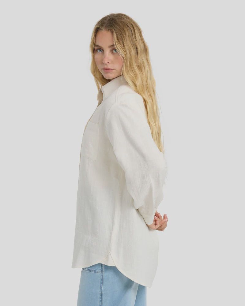 BILLABONG WOMENS WANDERER LS WOVEN SHIRT - SALT CRYSTAL