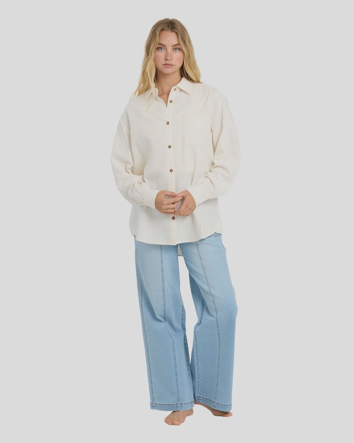BILLABONG WOMENS WANDERER LS WOVEN SHIRT - SALT CRYSTAL