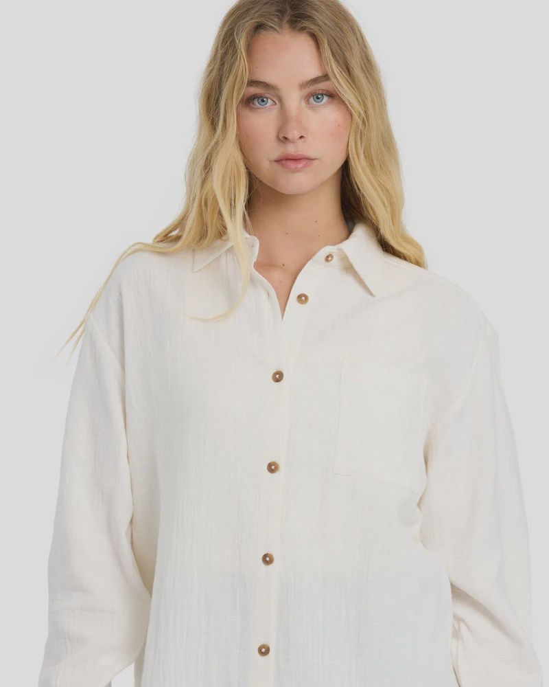 BILLABONG WOMENS WANDERER LS WOVEN SHIRT - SALT CRYSTAL