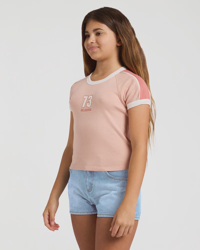 BILLABONG TEEN GIRLS SHORELINE CLUB RINGER SS TEE - DUSTY ROSE