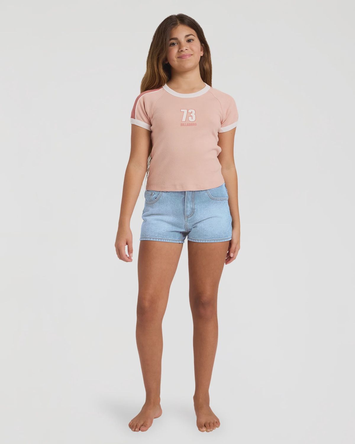 BILLABONG TEEN GIRLS SHORELINE CLUB RINGER SS TEE - DUSTY ROSE