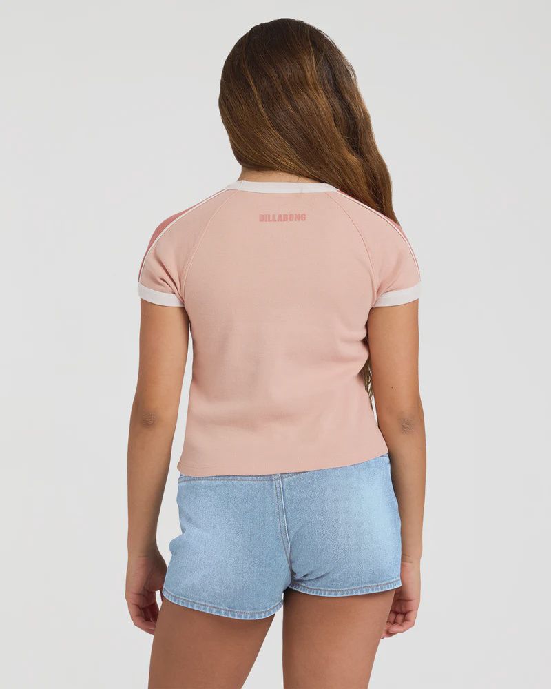 BILLABONG TEEN GIRLS SHORELINE CLUB RINGER SS TEE - DUSTY ROSE