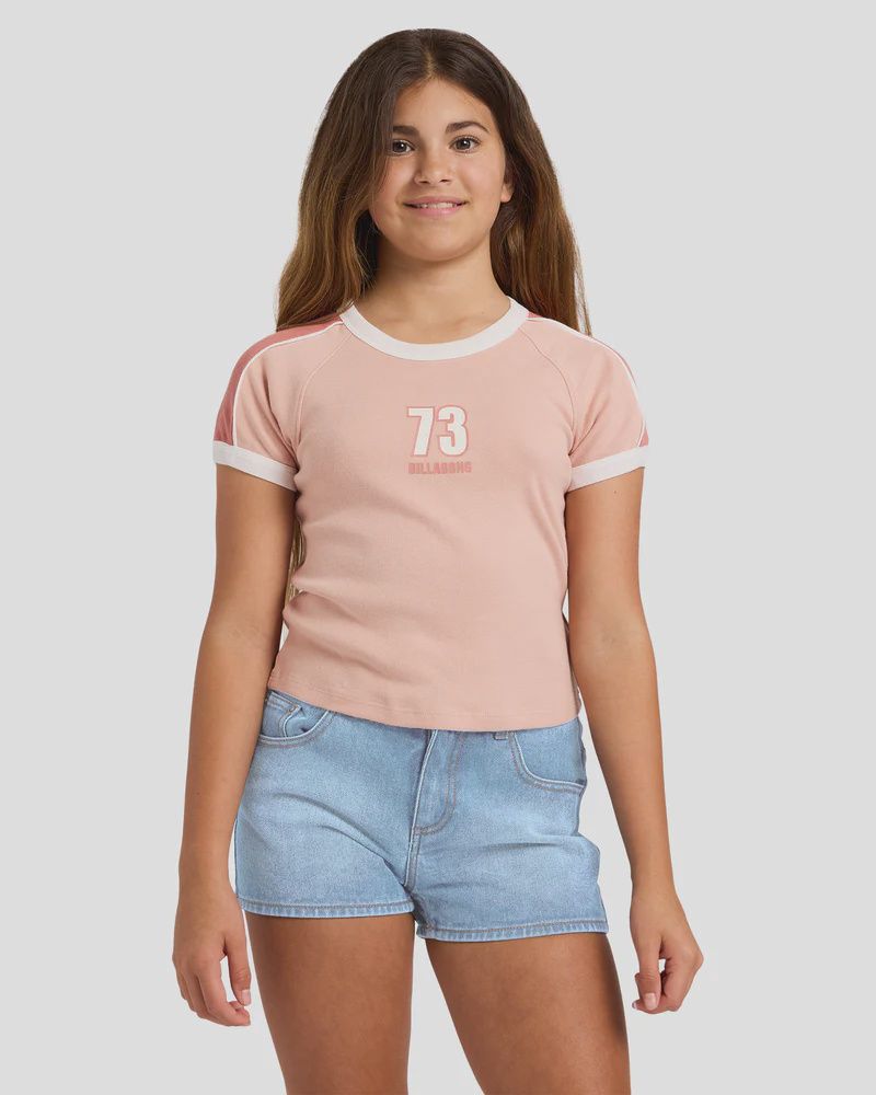 BILLABONG TEEN GIRLS SHORELINE CLUB RINGER SS TEE - DUSTY ROSE