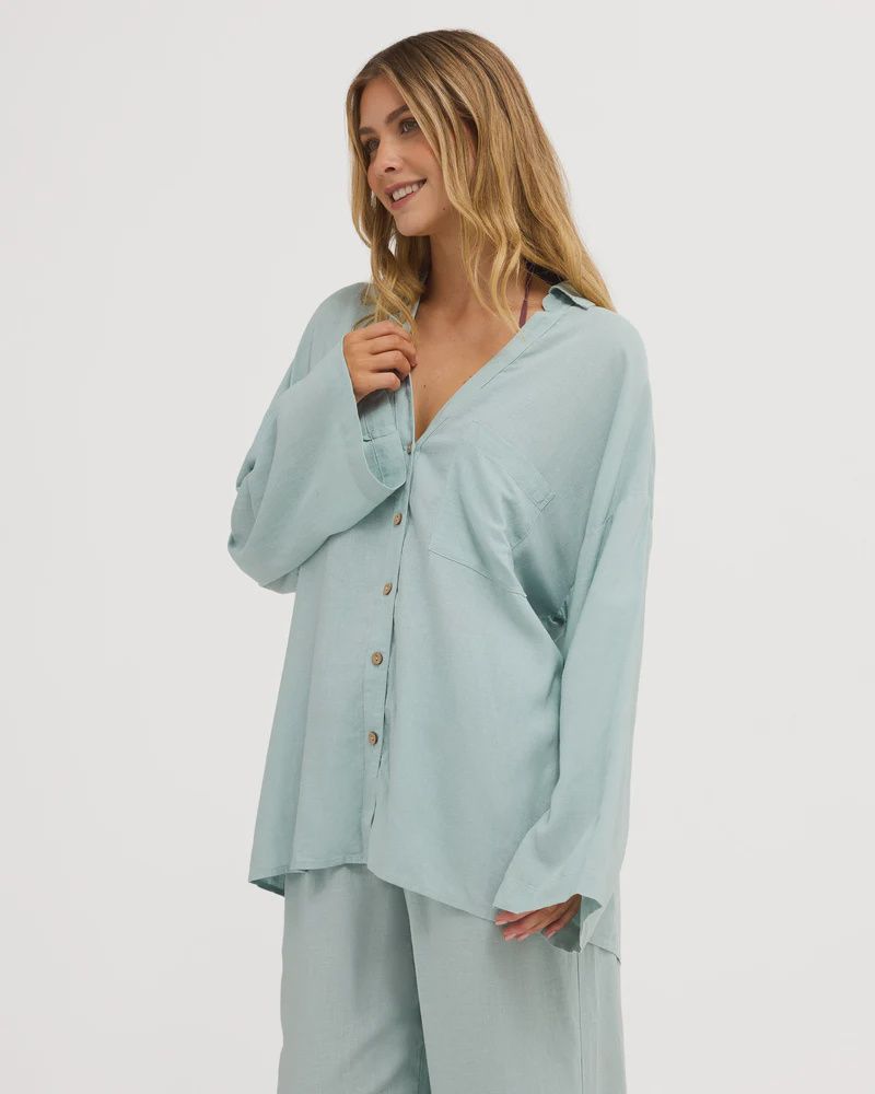 BILLABONG WOMENS SUN DAYS LS SHIRT - BLUE LIGHT
