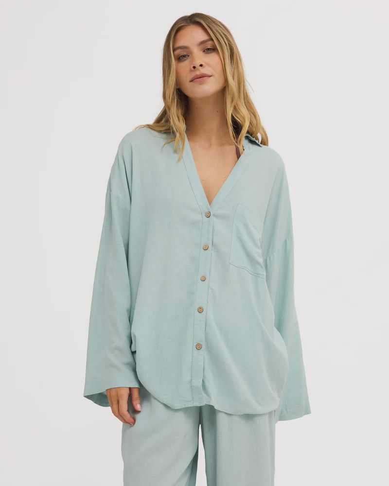 BILLABONG WOMENS SUN DAYS LS SHIRT - BLUE LIGHT