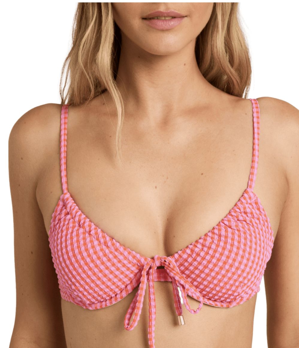 BILLABONG WOMENS MINI WAVE CHECK ELLA BRA SWIM TOP - TANGERINE
