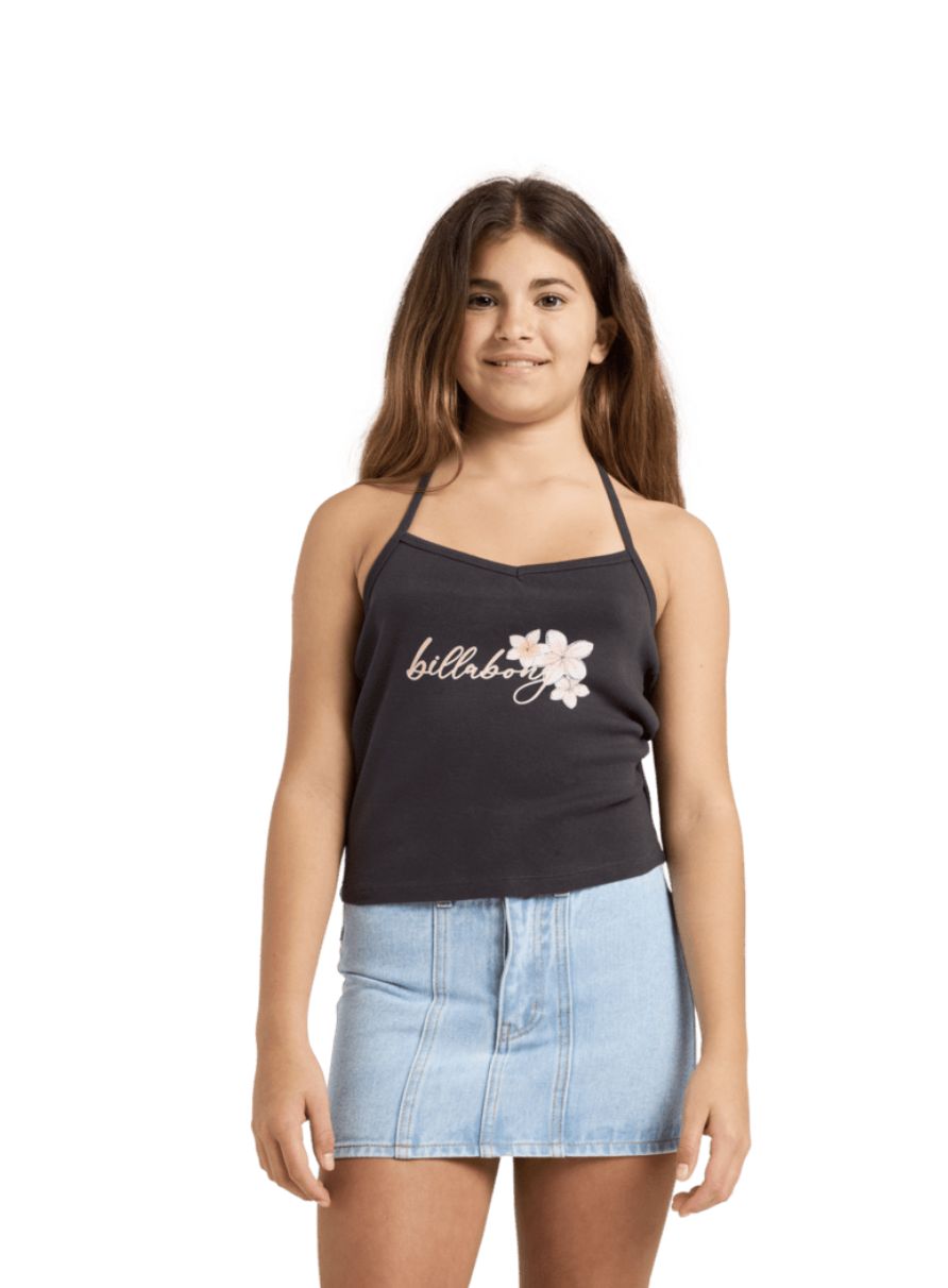 BILLABONG TEEN GIRLS BLOOM CRUSH HALTER SINGLET - OFF BLACK