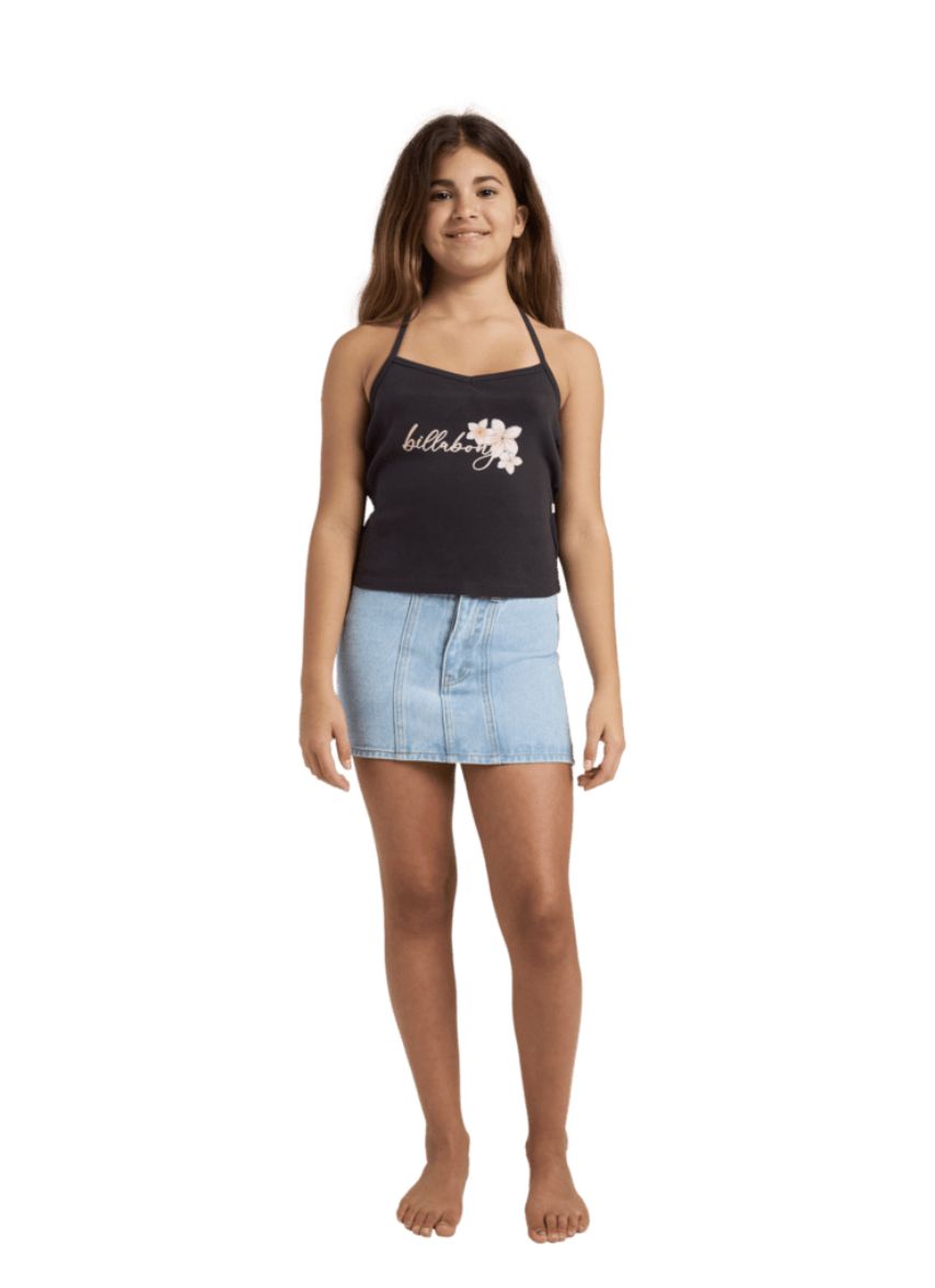 BILLABONG TEEN GIRLS BLOOM CRUSH HALTER SINGLET - OFF BLACK