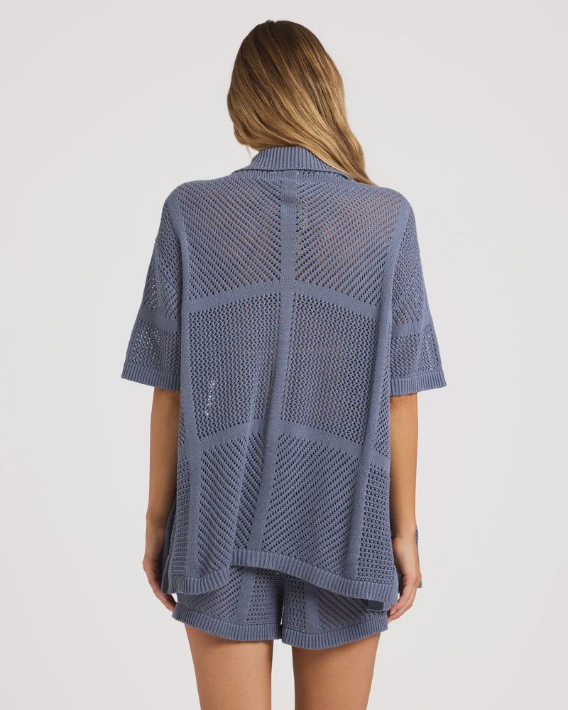 BILLABONG WOMENS COOL DOWN SS KNIT SHIRT - BLUE SMOKE