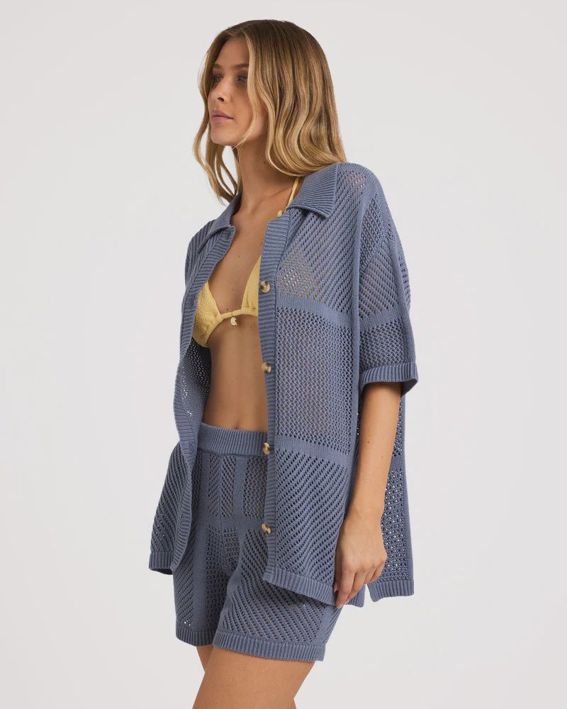 BILLABONG WOMENS COOL DOWN SS KNIT SHIRT - BLUE SMOKE