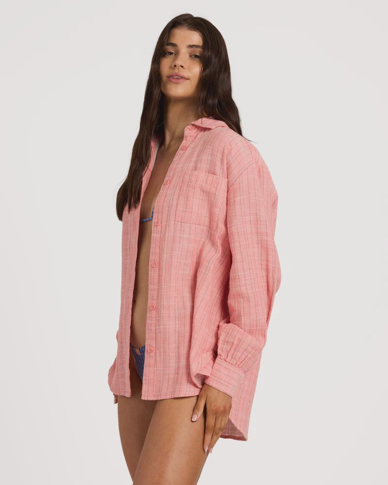 BILLABONG WOMENS WANDERER STRIPE LS SHIRT - SUGAR ALMOND
