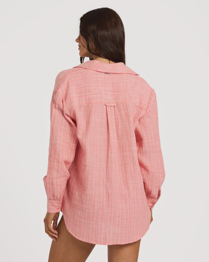 BILLABONG WOMENS WANDERER STRIPE LS SHIRT - SUGAR ALMOND
